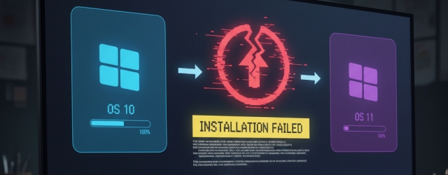 Ein Computerbildschirm mit Fehlermeldung. Die Installation des neuen Betriebssystems schlägt fehl.